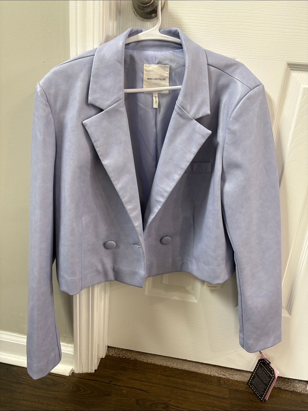 Avec Les Filles Soft Lilac Cropped Double-Breasted Blazer